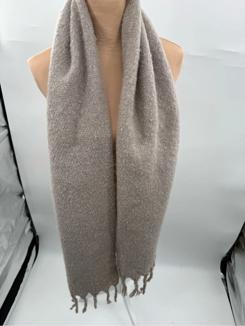 Gap Brushed Fringe Scarf Quail Taupe Beige 72” Soft Fuzzy NWT